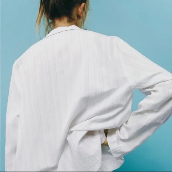 Zara Striped Button Down Boyfriend Sleep Shirt - Picture 4 of 7